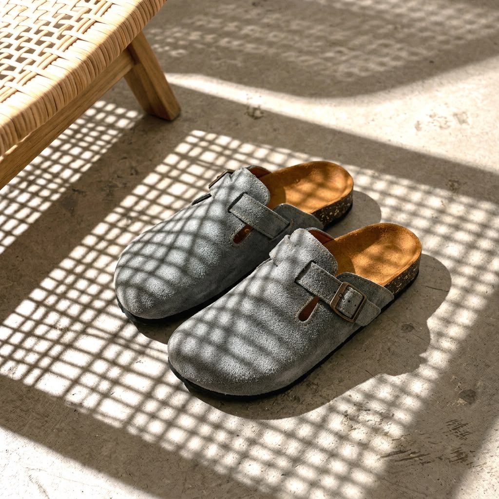 Suede Cork Clogs - Gray