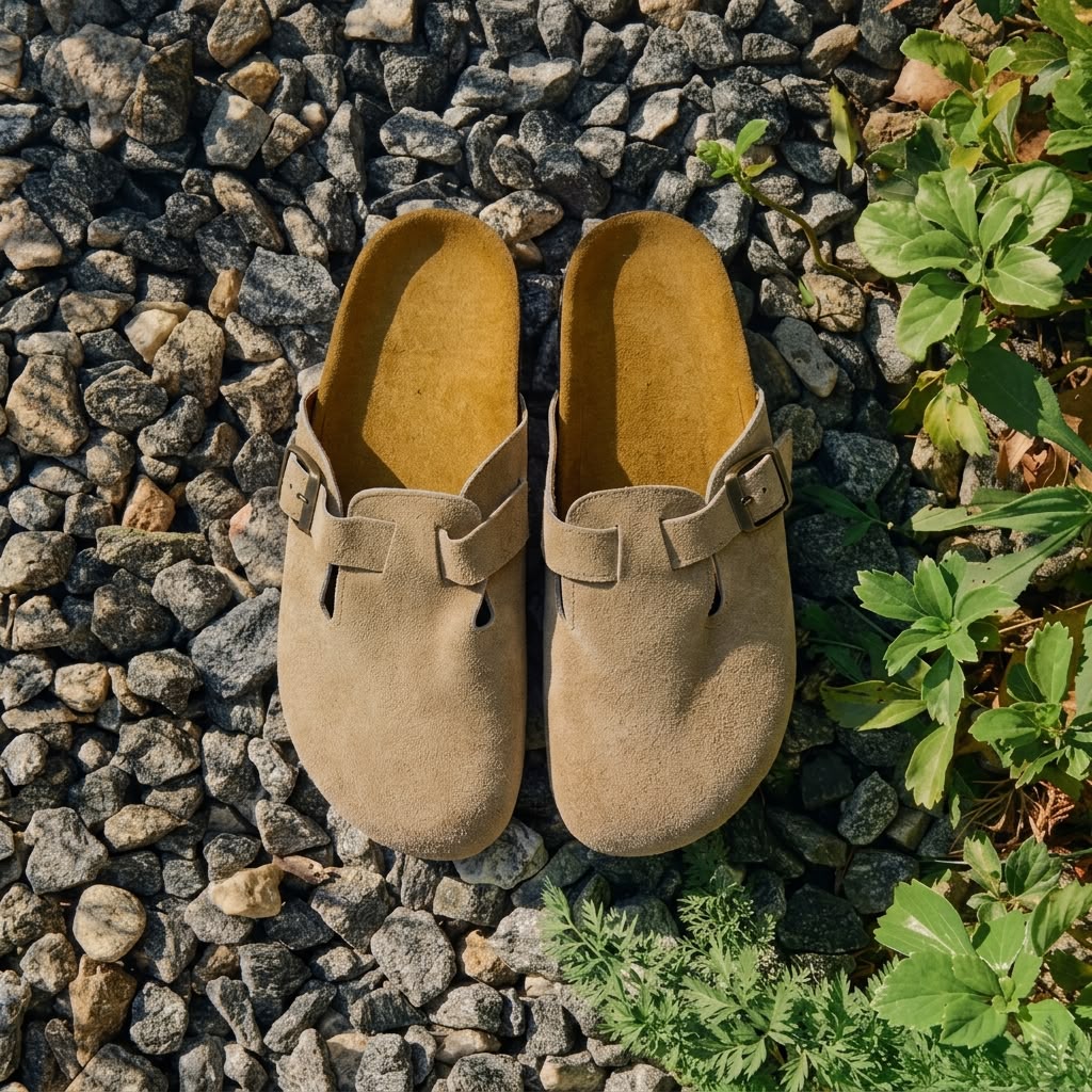 Suede Cork Clogs - Beige