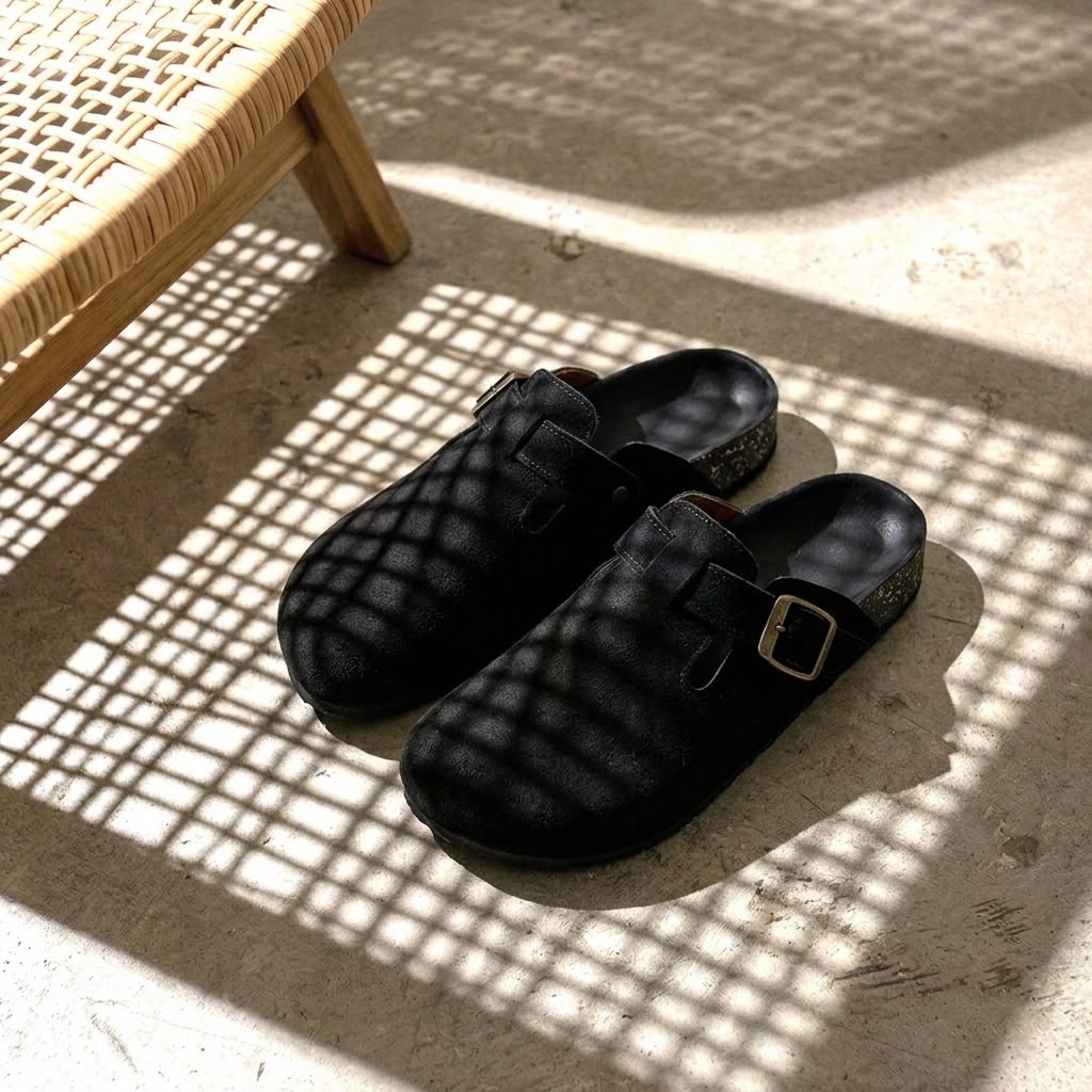 Suede Cork Clogs - Black