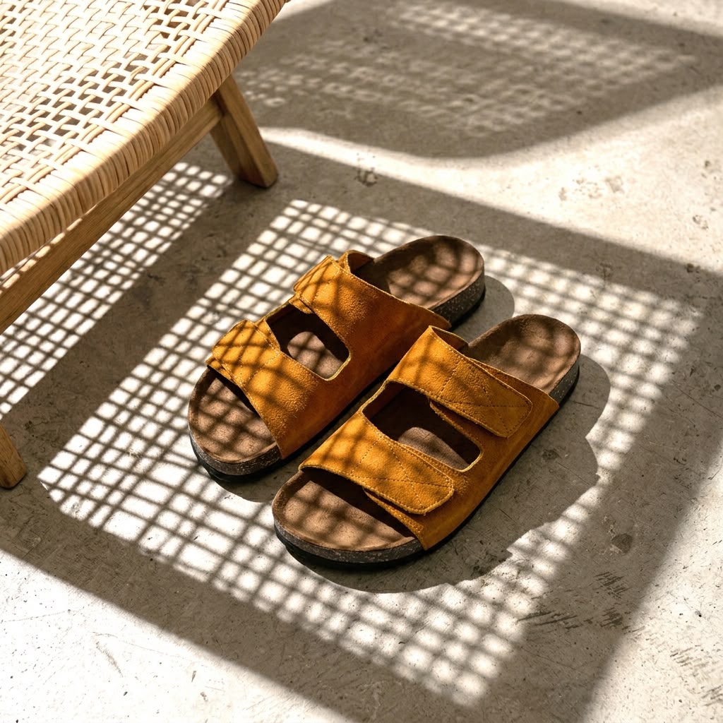 Double Strap Slides - Brown