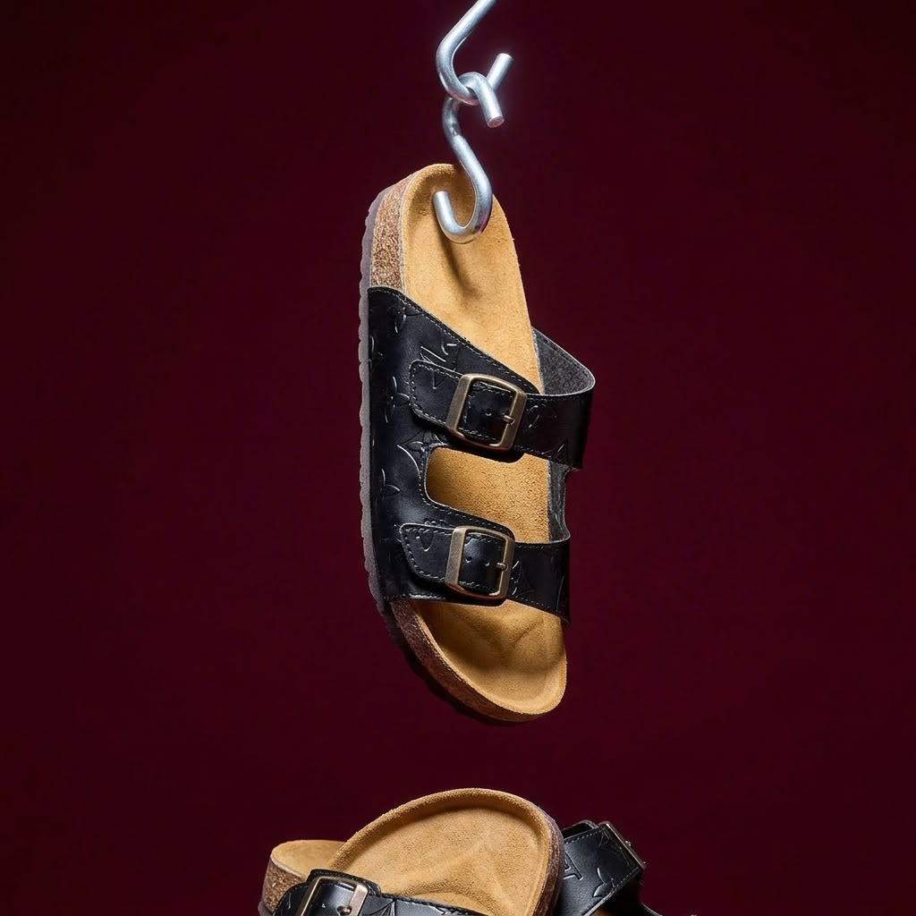 Leather Buckle Slides - Black