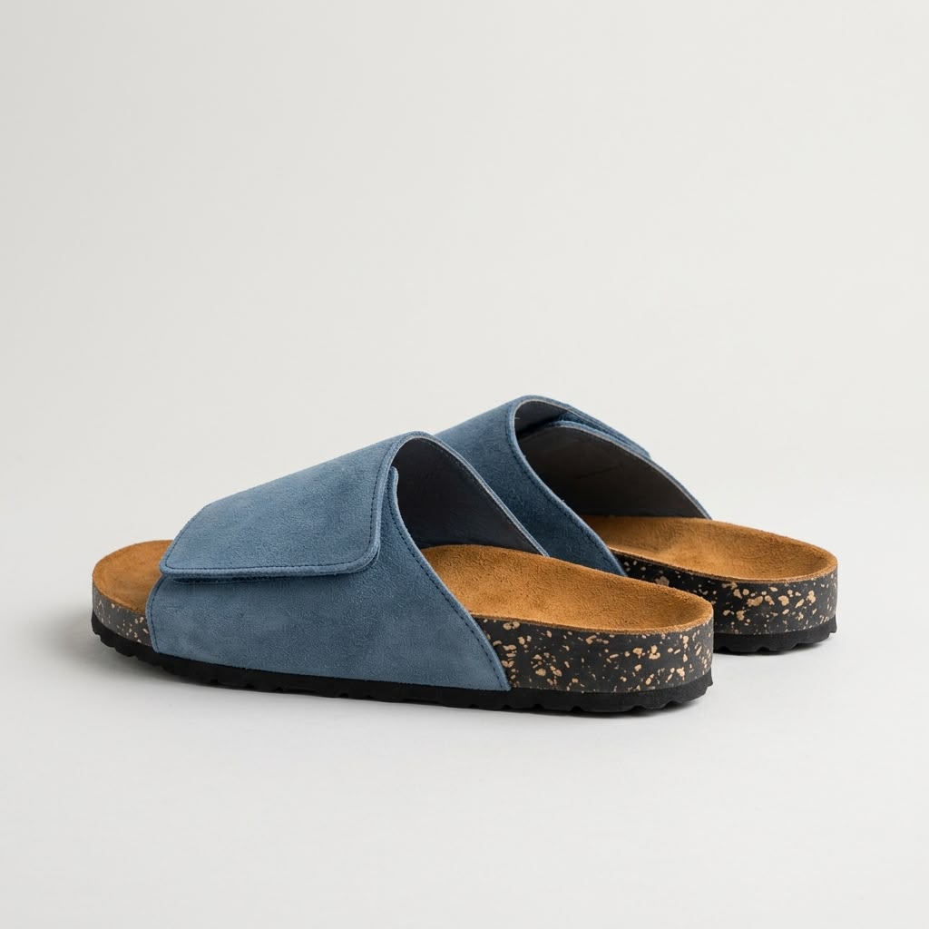 Wide Strap Cork Slides - Blue