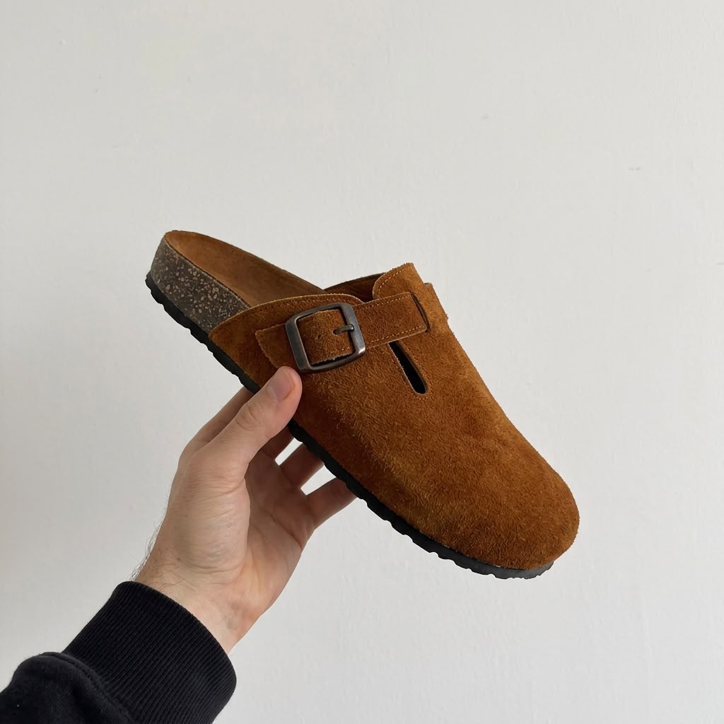 Suede Cork Clogs - Brown