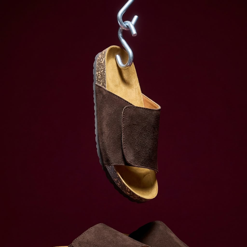 Wide Strap Cork Slides - Brown