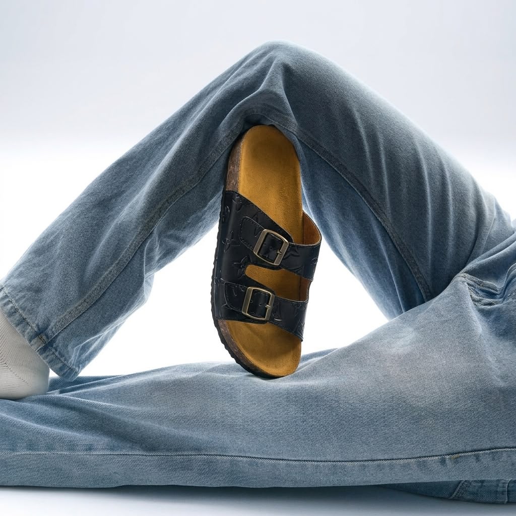 Leather Buckle Slides - Black