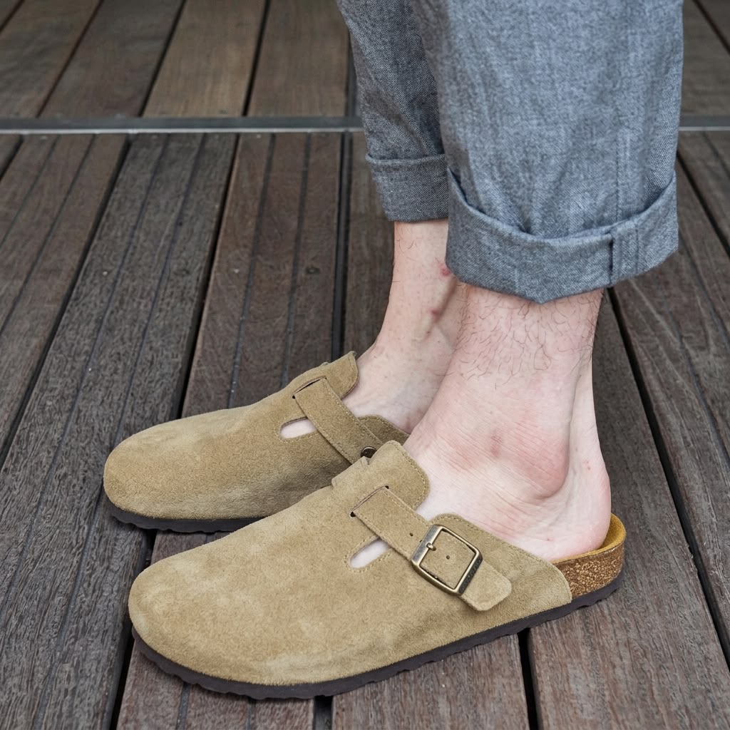 Suede Cork Clogs - Beige