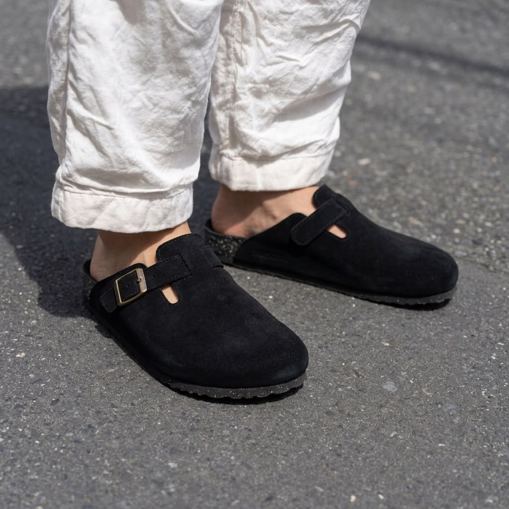 Suede Cork Clogs - Black