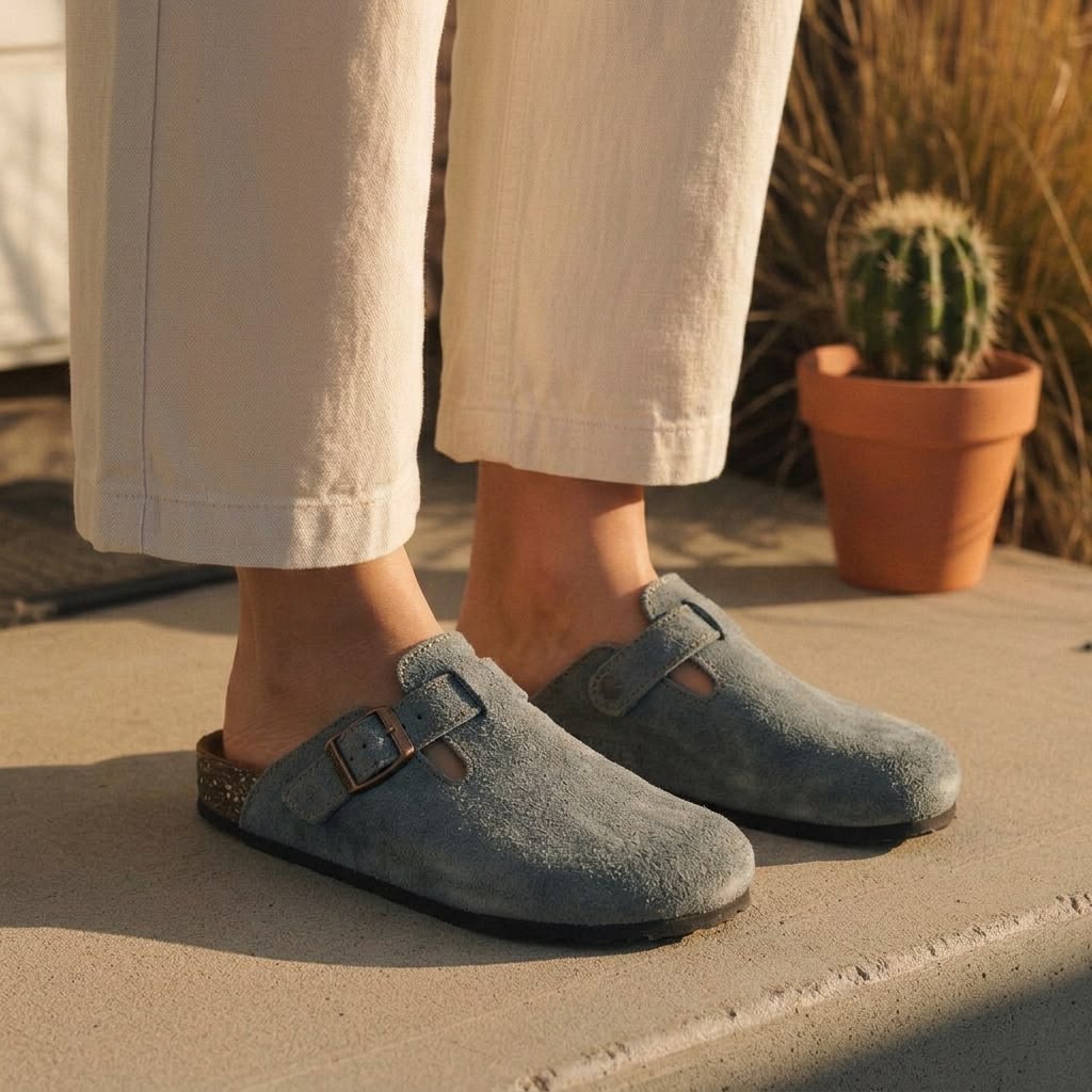 Suede Cork Clogs - Gray