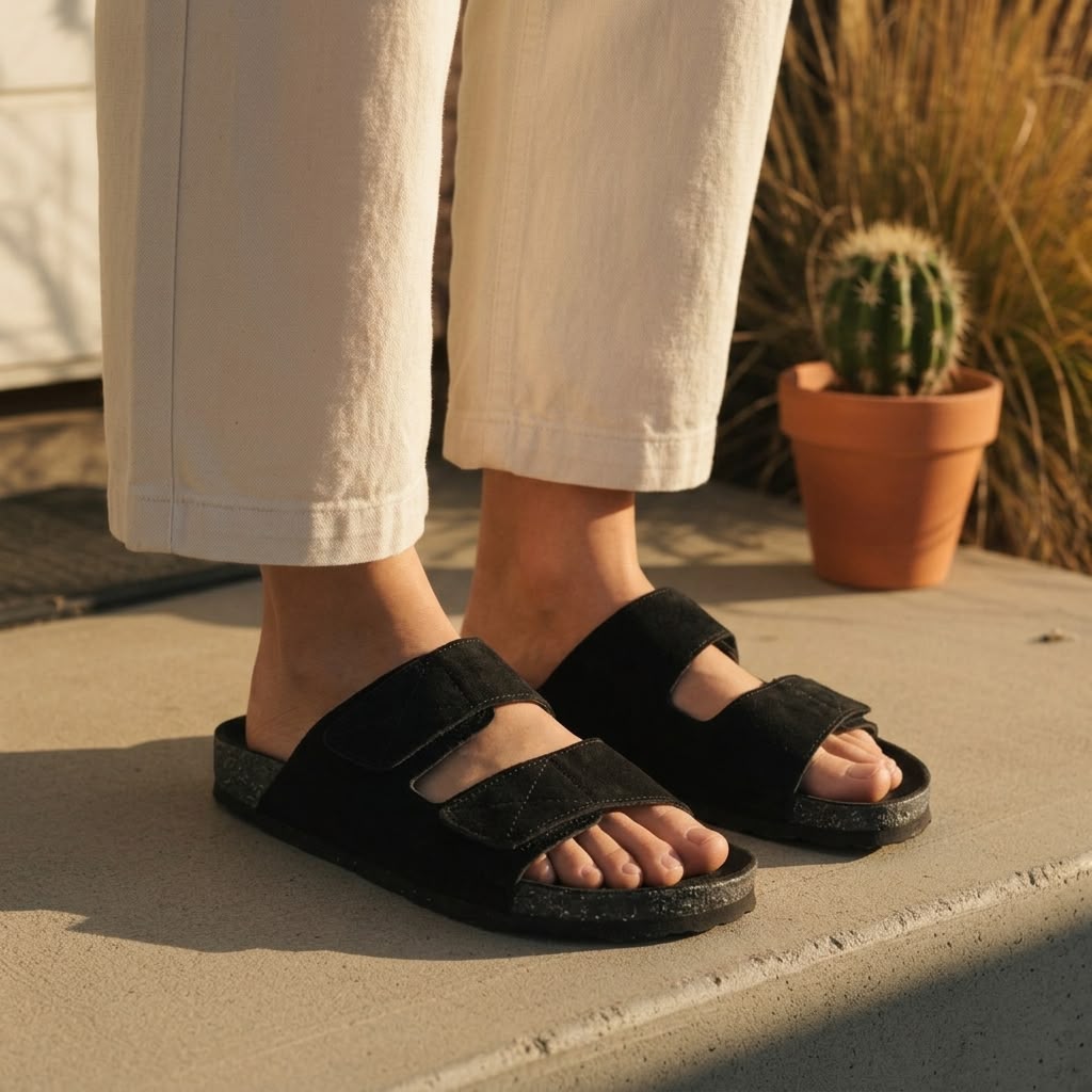 Double Strap Slides - Black