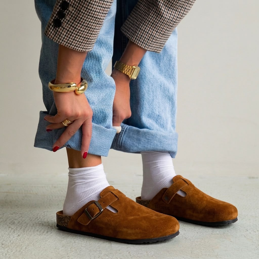 Suede Cork Clogs - Brown