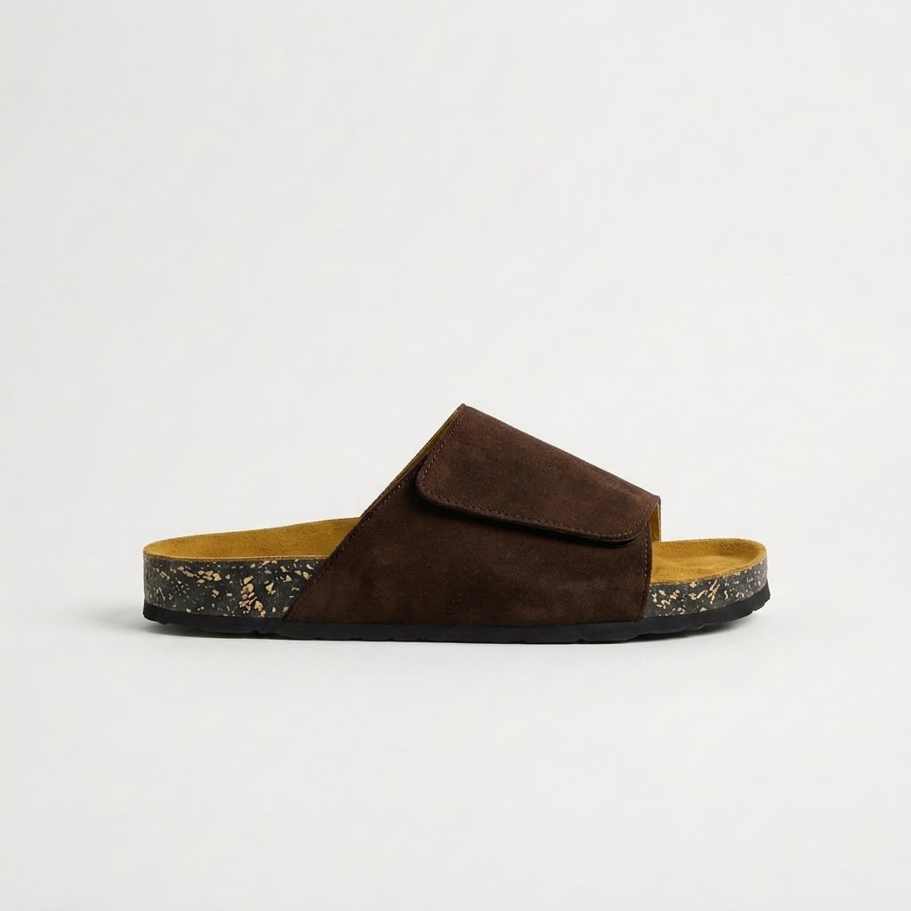 Wide Strap Cork Slides - Brown