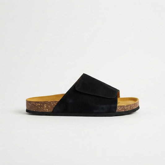 Wide Strap Cork Slides - Black