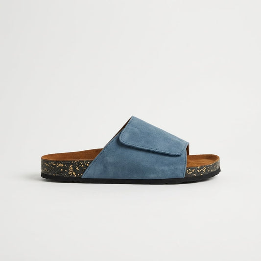 Wide Strap Cork Slides - Blue