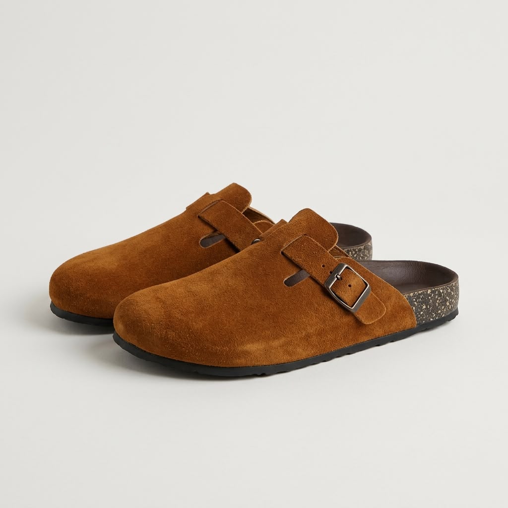 Suede Cork Clogs - Brown