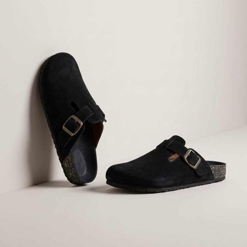 Suede Cork Clogs - Black