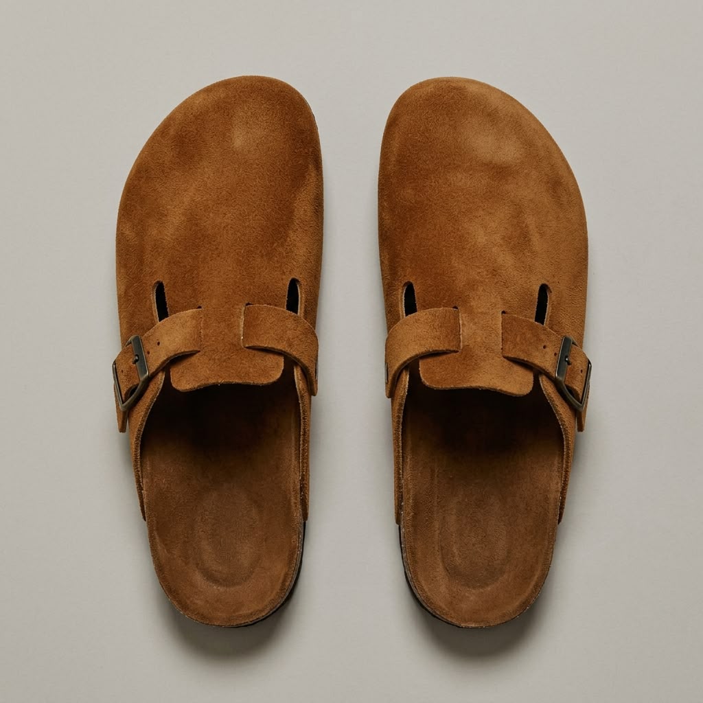 Suede Cork Clogs - Brown