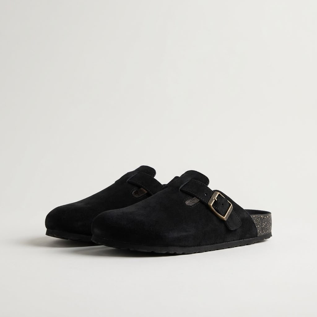 Suede Cork Clogs - Black
