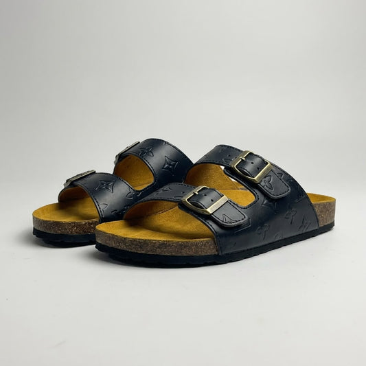 Leather Buckle Slides - Black
