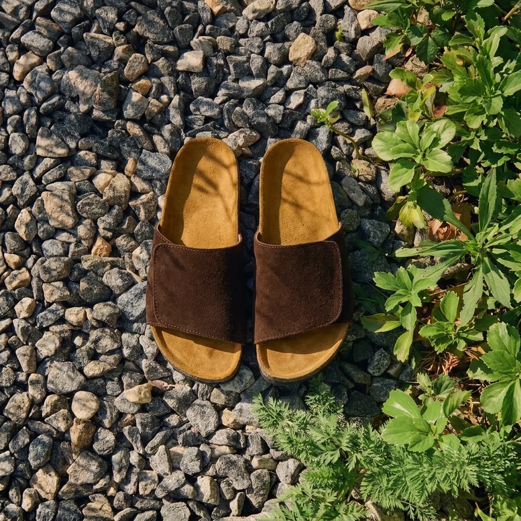 Wide Strap Cork Slides - Brown