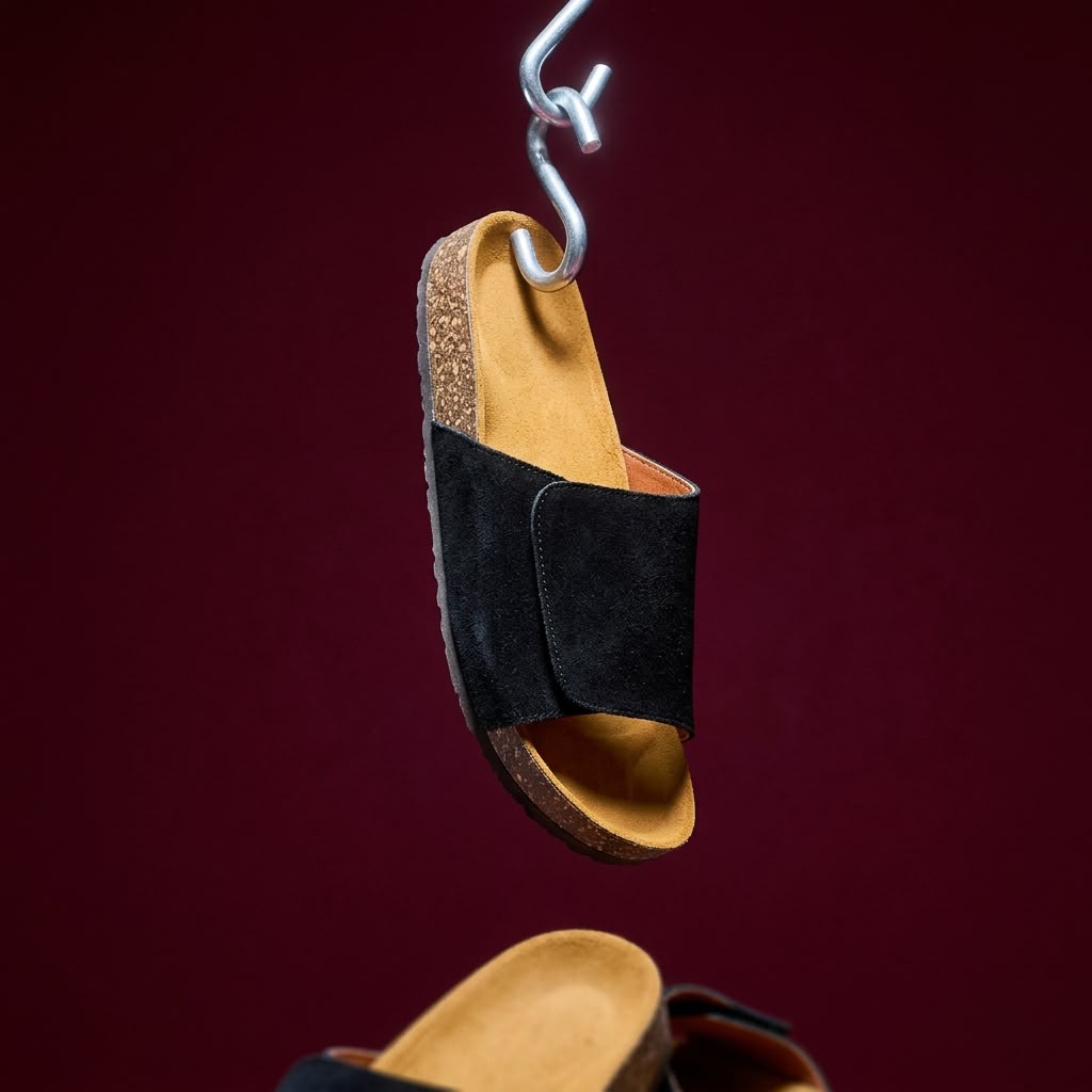 Wide Strap Cork Slides - Black