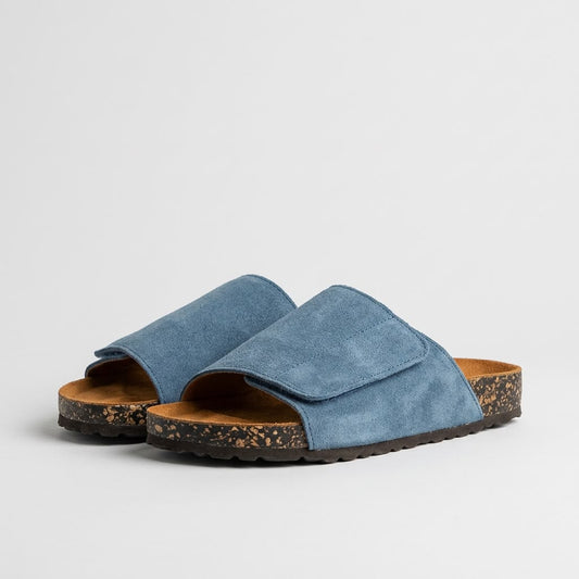 Wide Strap Cork Slides - Blue