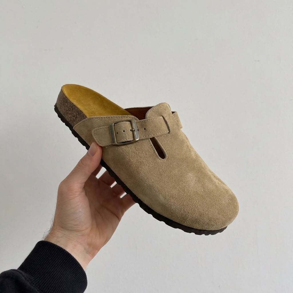 Suede Cork Clogs - Beige