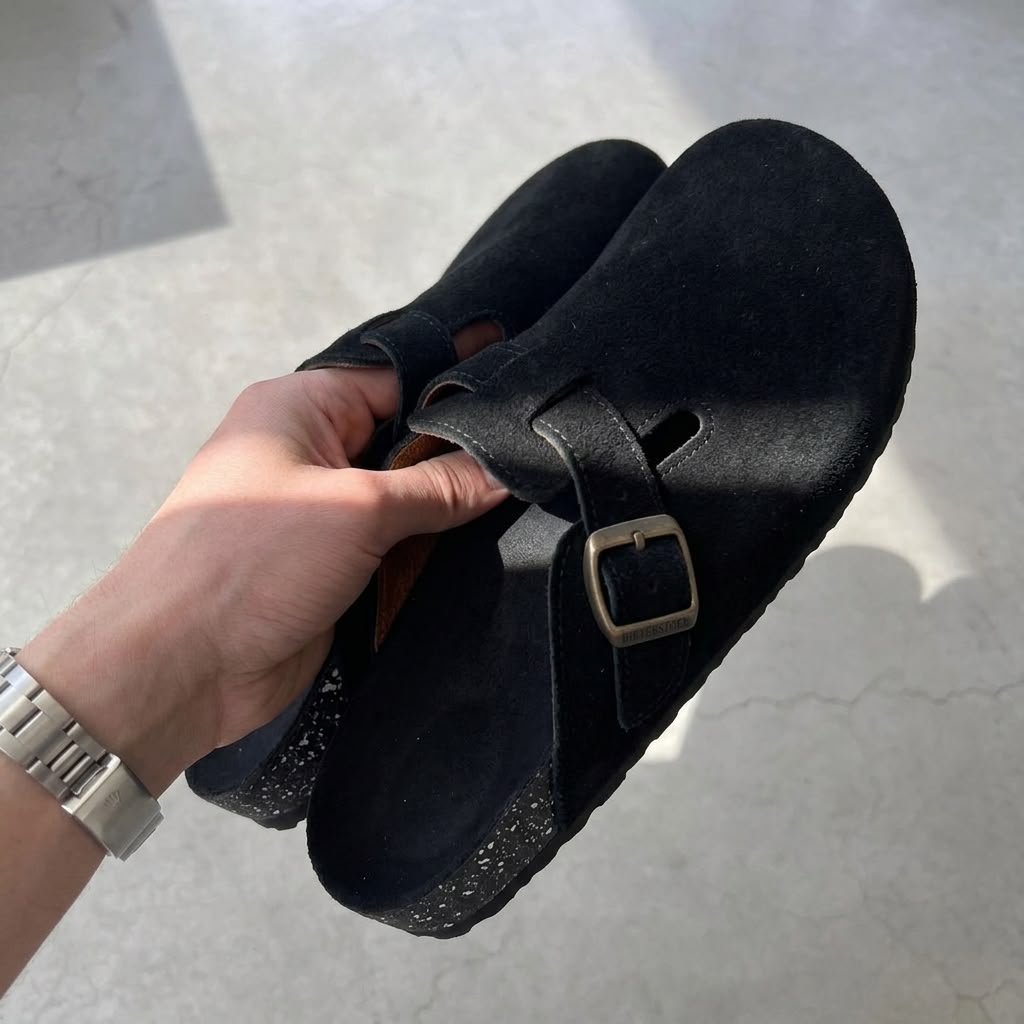 Suede Cork Clogs - Black