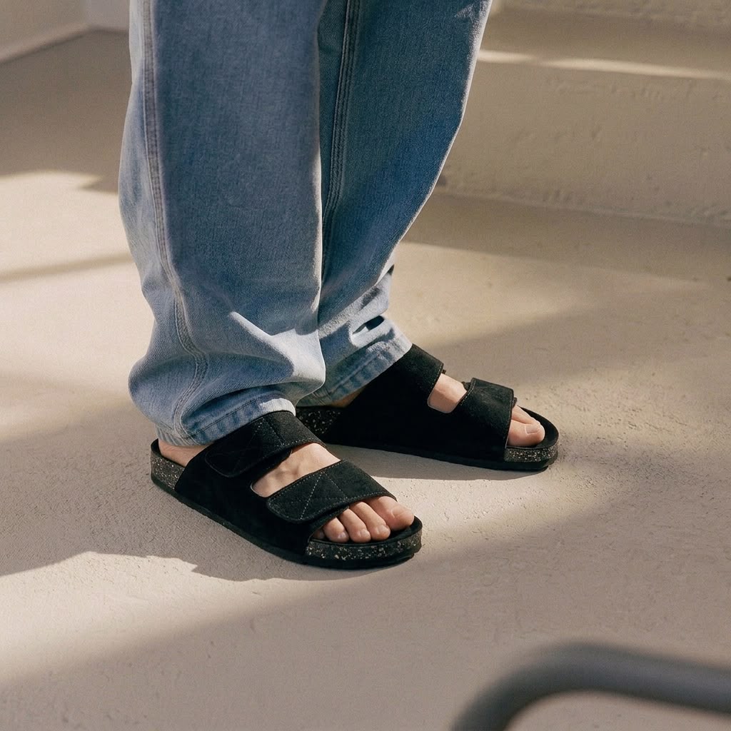 Double Strap Slides - Black