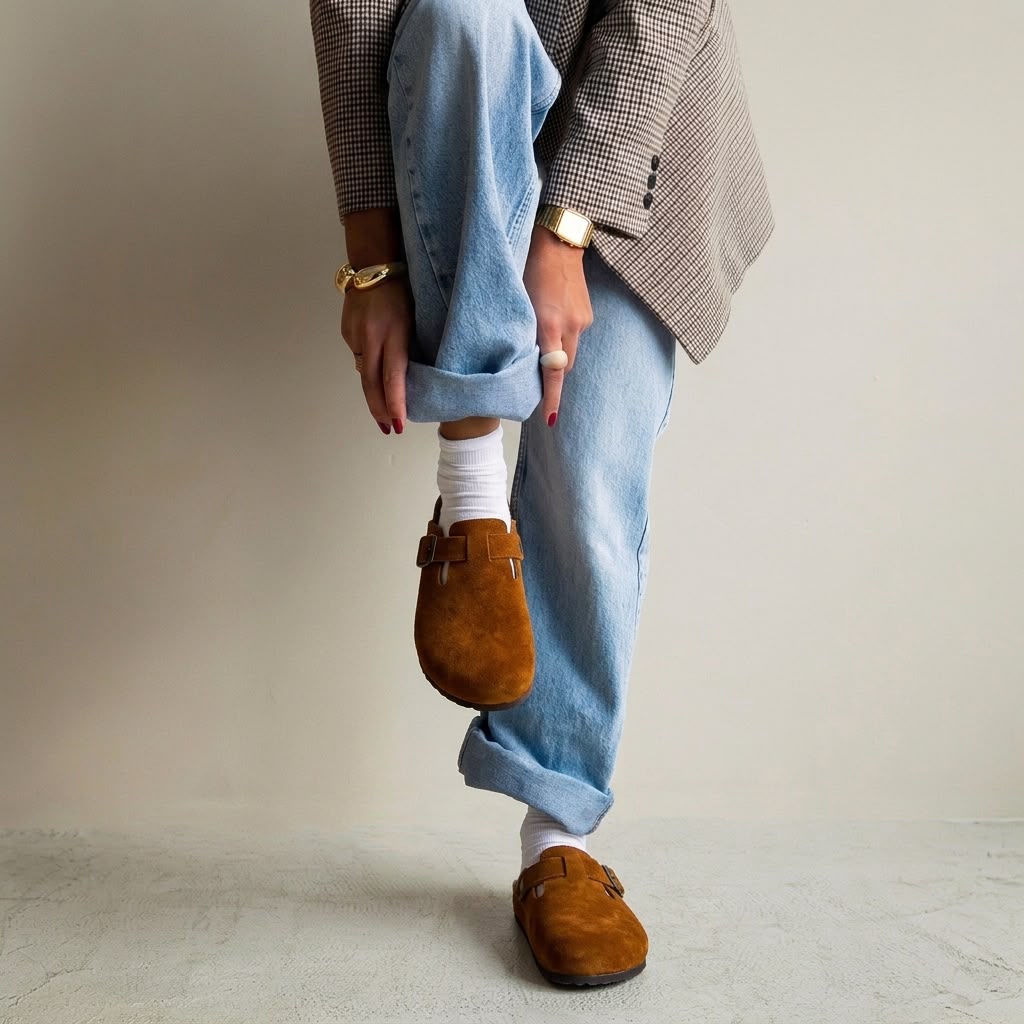 Suede Cork Clogs - Brown