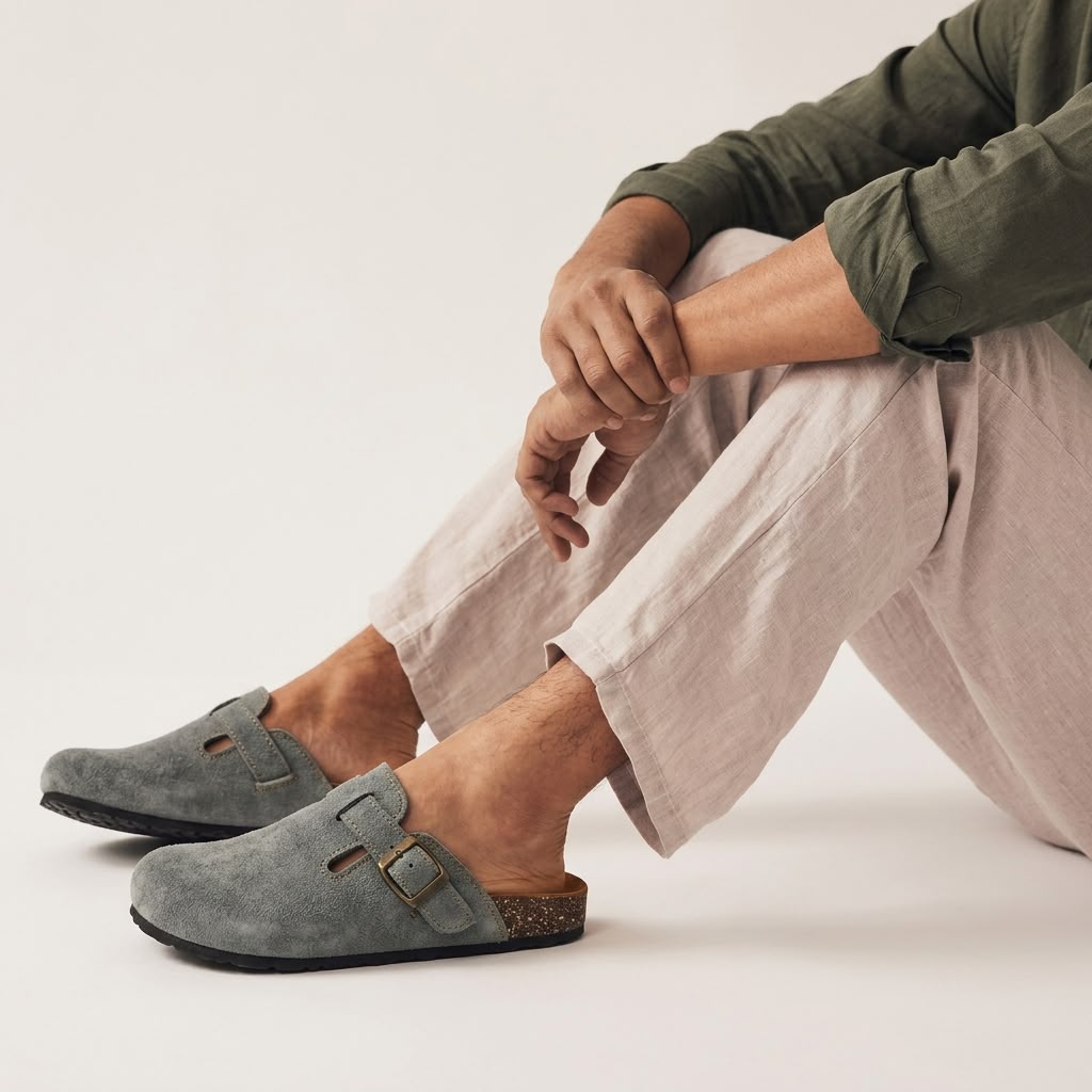 Suede Cork Clogs - Gray
