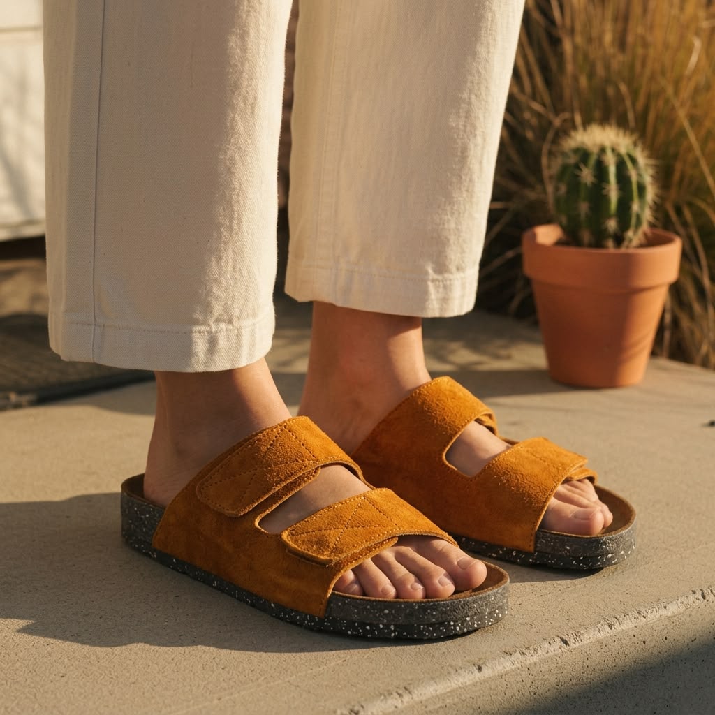 Double Strap Slides - Brown