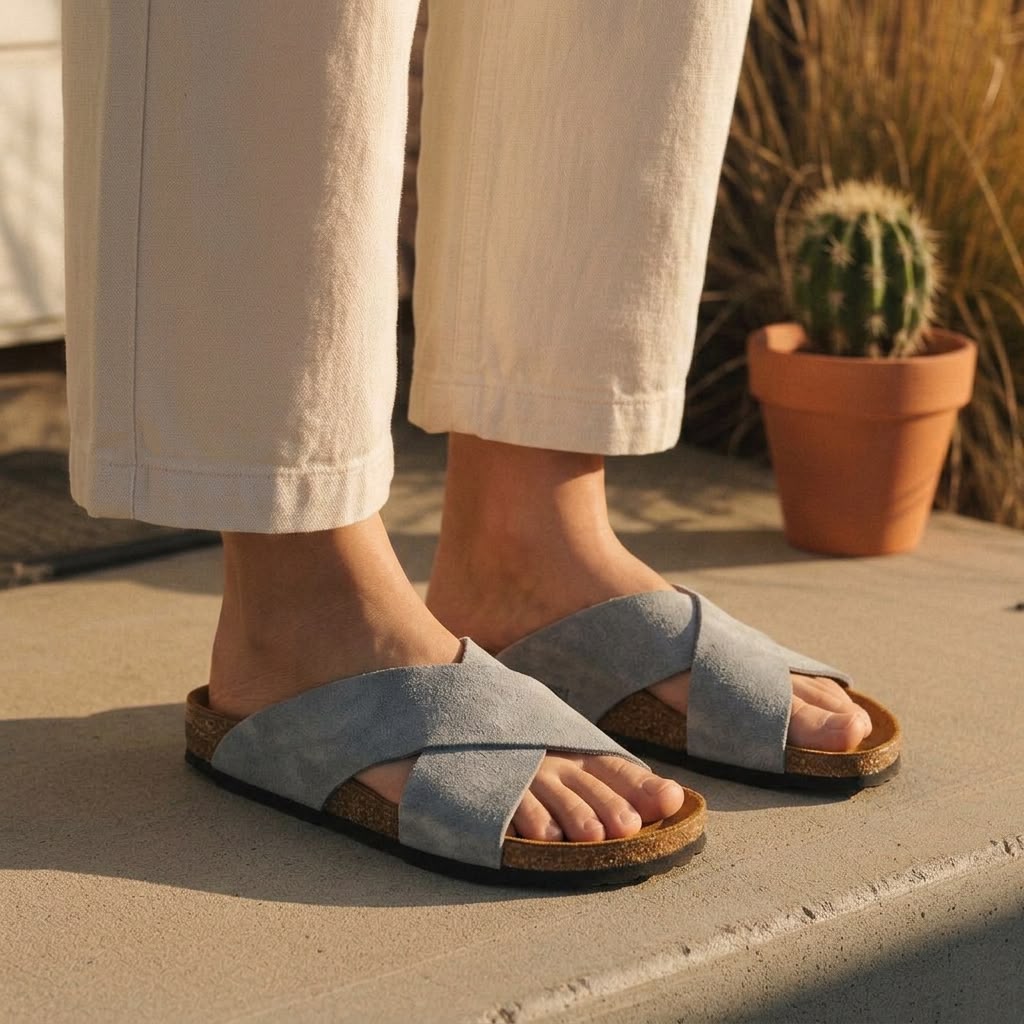 Cross Strap Cork - Gray