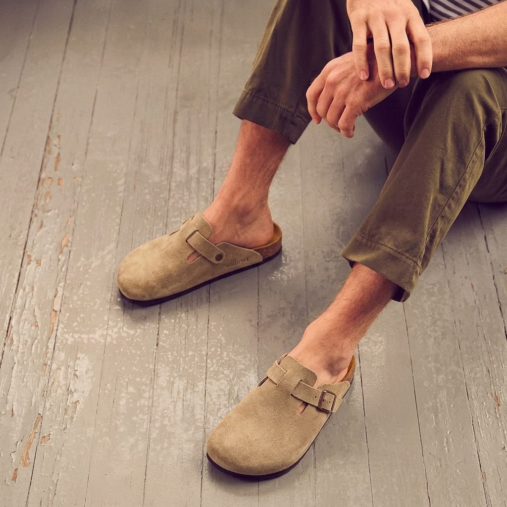 Suede Cork Clogs - Beige